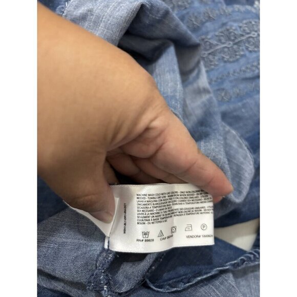 Code Bleu Denim Shirt Embroidered Collared Women Large Roll Tab Sleeve - Picture 7 of 9